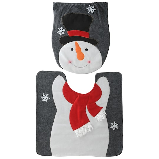 Holiday Snowman Bathroom Seat &#x26; Floor Cover Set